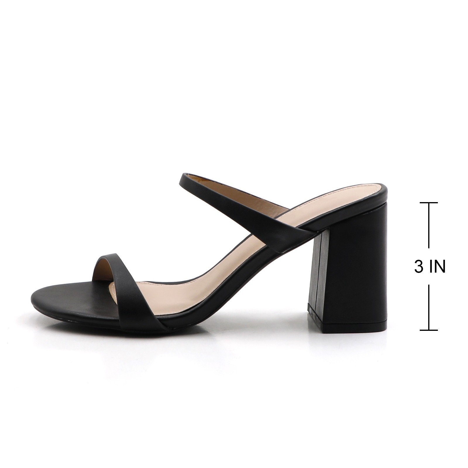 Glaze Women’s Black Block Heel Mule Sandal, 3 Inch Heel