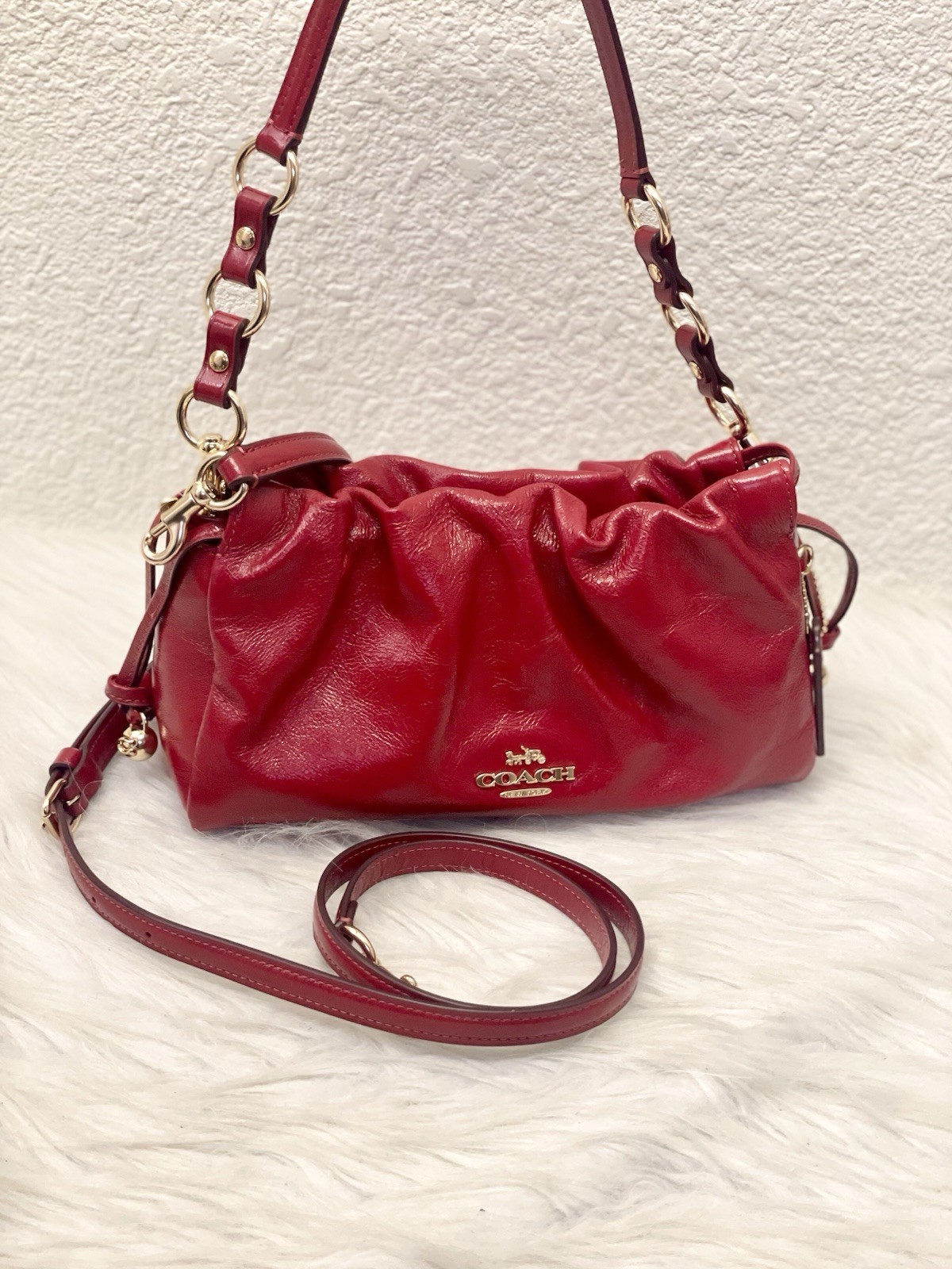 NWT Coach Faye Shoulder/Crossbody Bag In Glazed Leather in Dark Cardinal CCE39