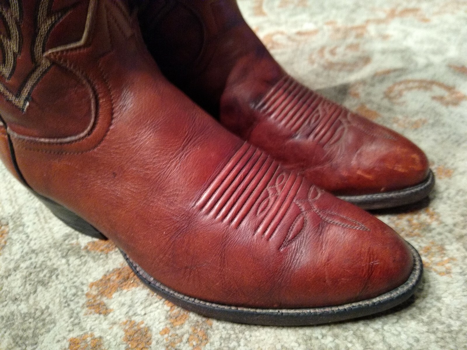 TONY LAMA BROWN MARBLED LEATHER ROUND TOE COWBOY WORK BOOTS #C8223 MEN’S 8E