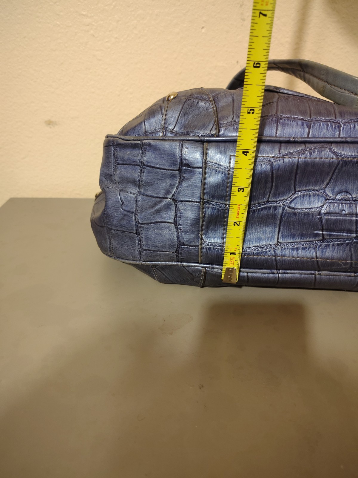 Kathy VanZeeland Metallic Silver Croc-Embossed Handbag with Crest Emblem