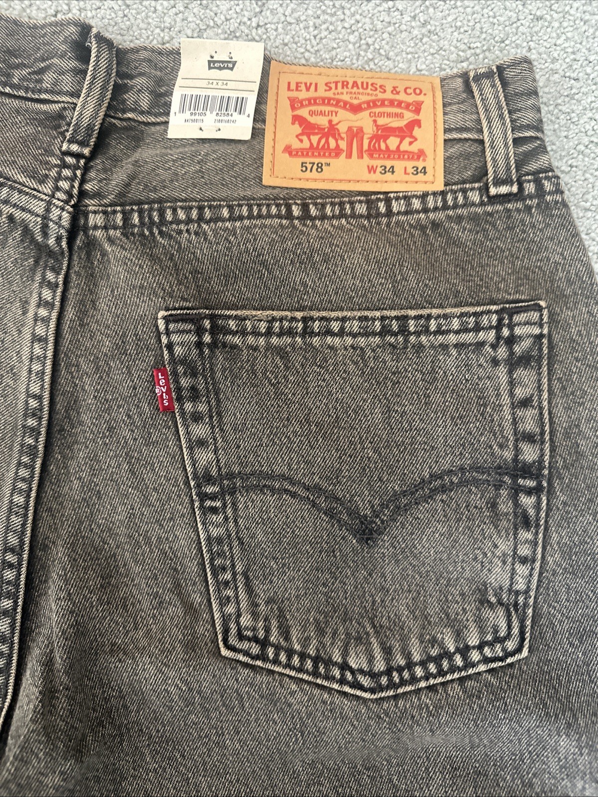 Levi ‘s 578 Baggy Throughout Denim Jeans Sz. 34Wx34L Brownish Dusty Gray New