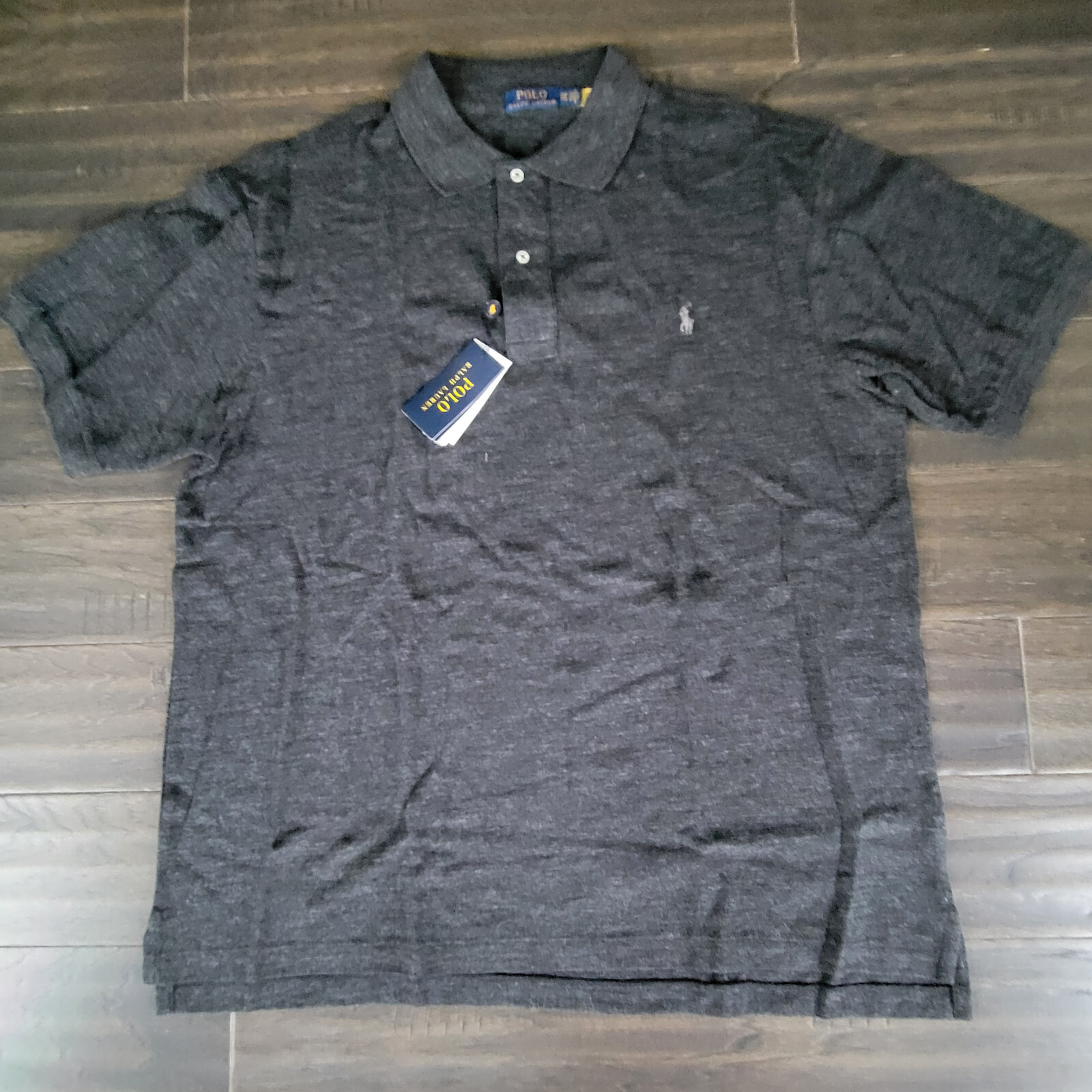 Polo Ralph Lauren Mens Cotton Polo Shirt Black Heather SS Big & Tall 1XB