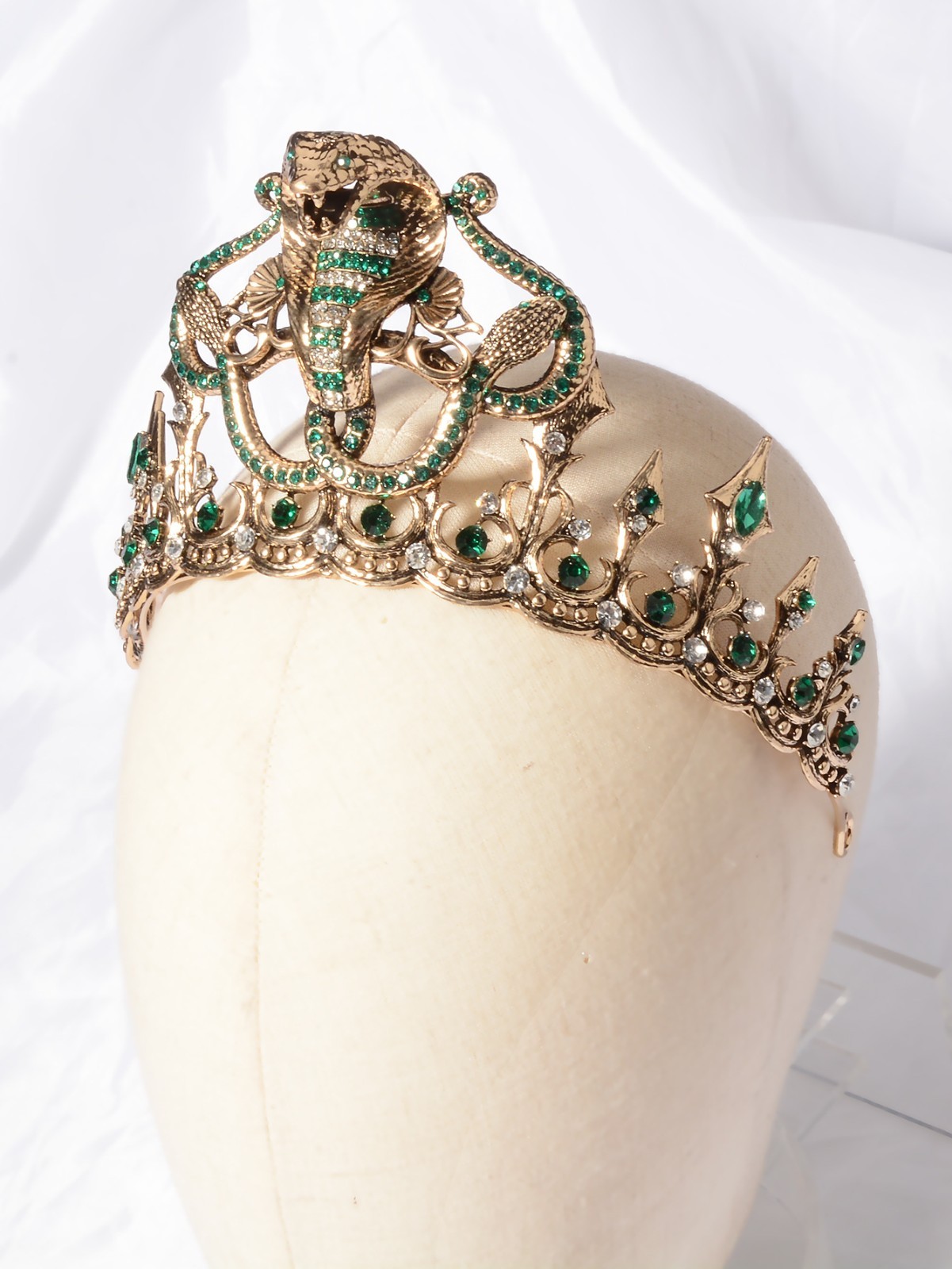 9cm Tall Unique Cobra Snake Green Crystal Tiara Crown For Women Queen Princess