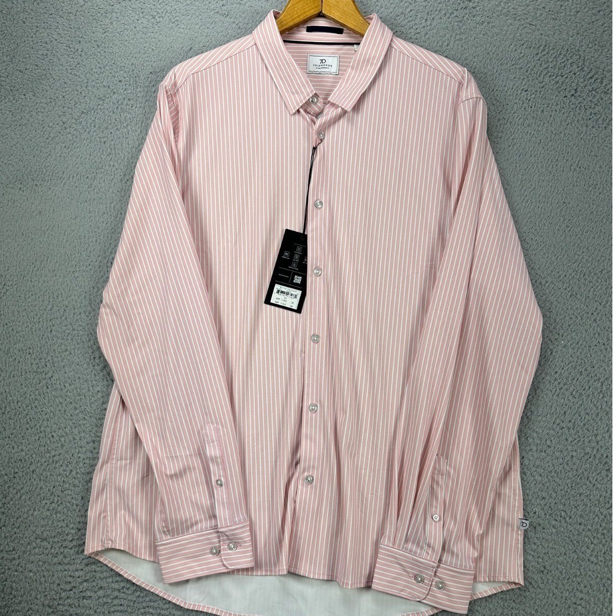 NEW 7 Diamonds 7D Shirt Mens Medium Pink Camden Stripe Button Up 4 Way Stretch