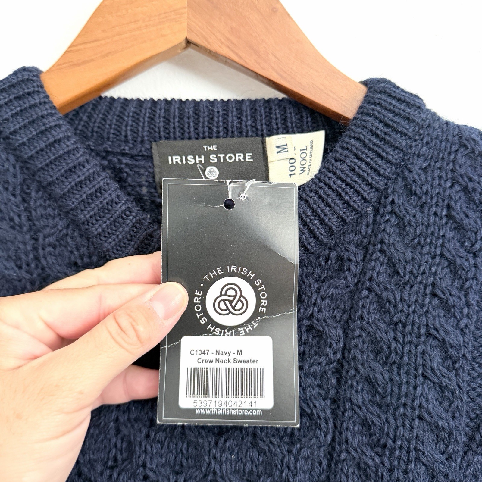 NEW The Irish Store Navy Blue Fisherman Lightweight Crewneck Heritage Sweater M