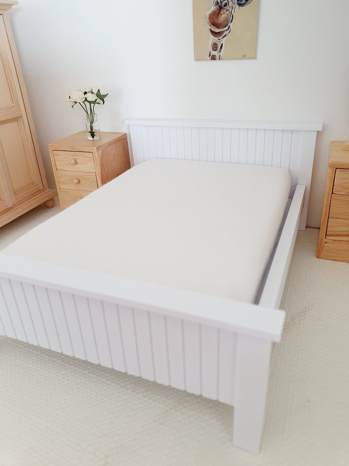 Dolls House Double Bed, Choice of Colours, 1:12th Scale, Miniature Bed with