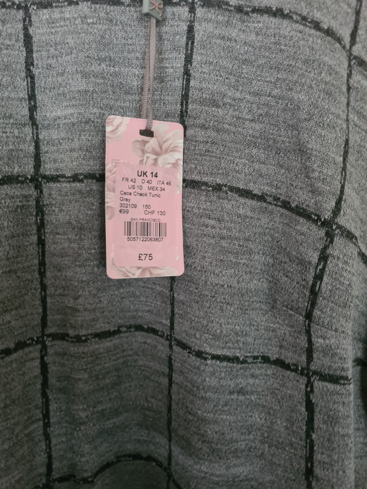 Phase Eight CeCe Grey Border Check Shift Dress/Tunic Size 14 RRP £75.00 CA1222