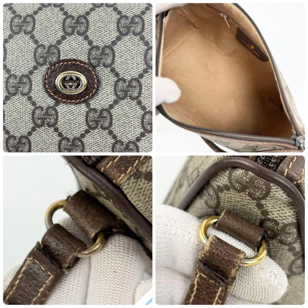 GUCCI Shoulder bag GG Supreme PVC Leather Beige Vintage Authentic From Japan