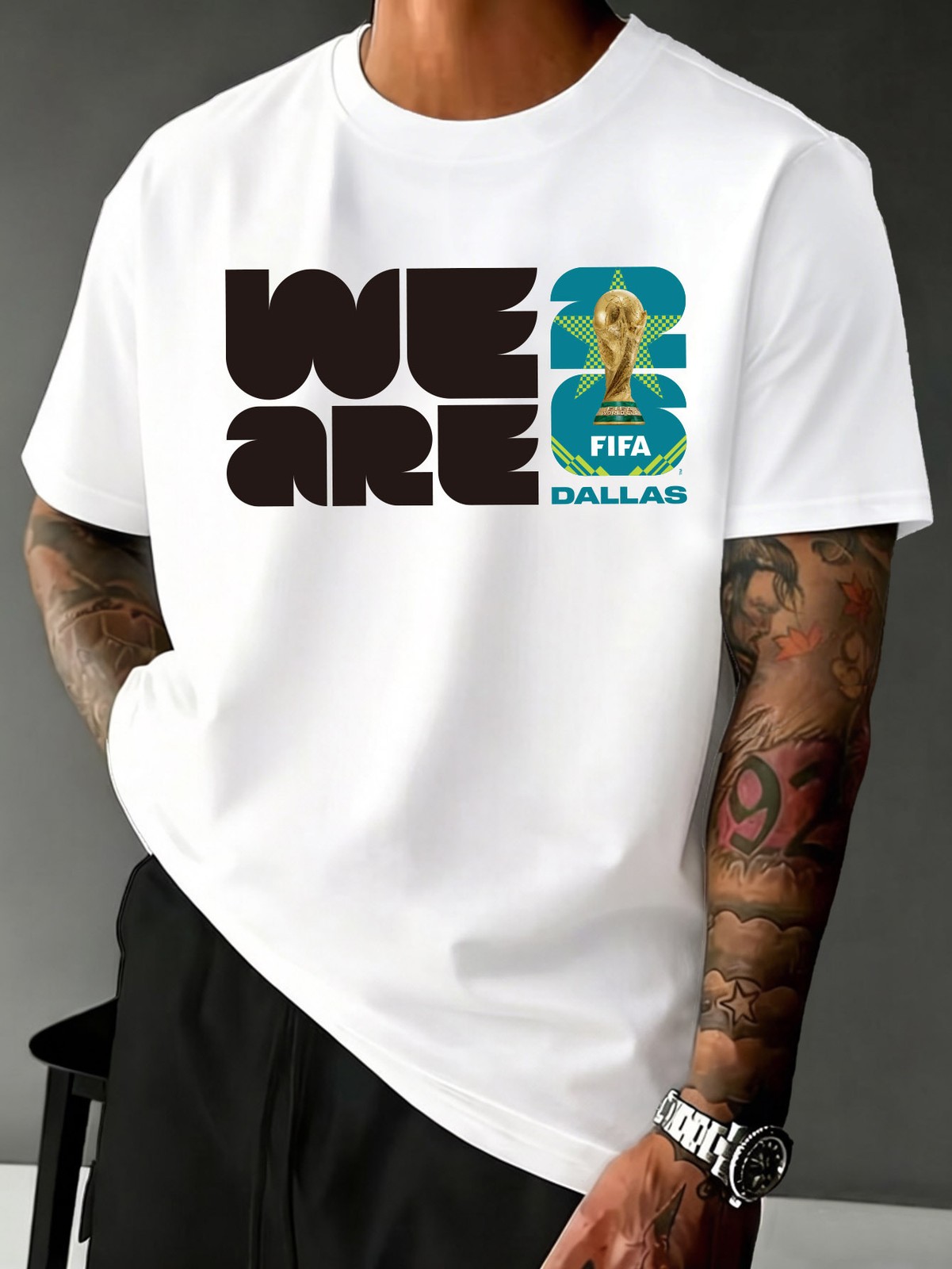FIFA Official Men’s T-Shirt, 2026 Dallas World Cup Graphic Print, Summer Comfo
