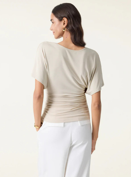 OGL – Sandwashed Effortless Boatneck Batwing Sleeve Side Ruched Top, Morning Mis