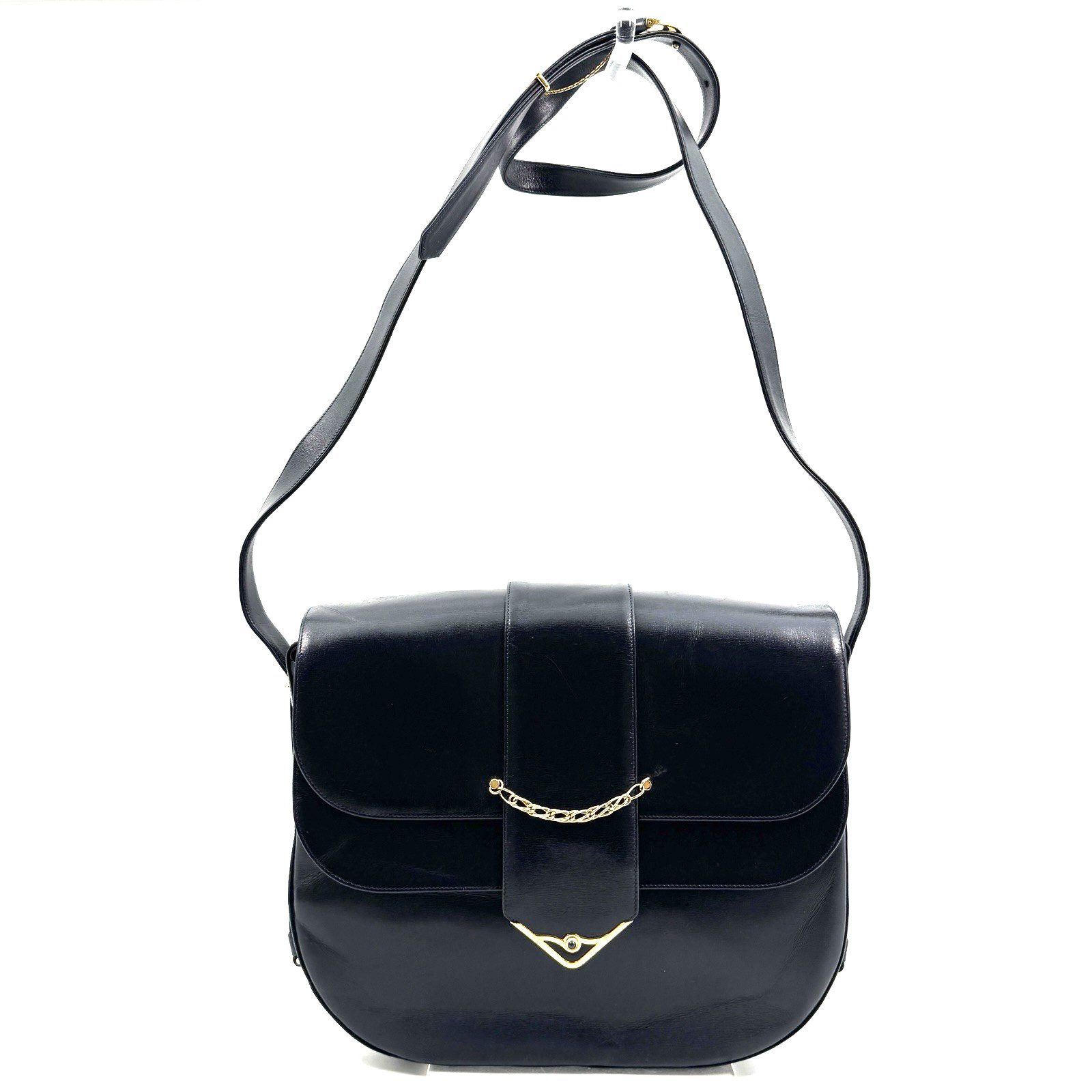 Cartier Sapphire Shoulder Bag Leather Black Gold Authentic