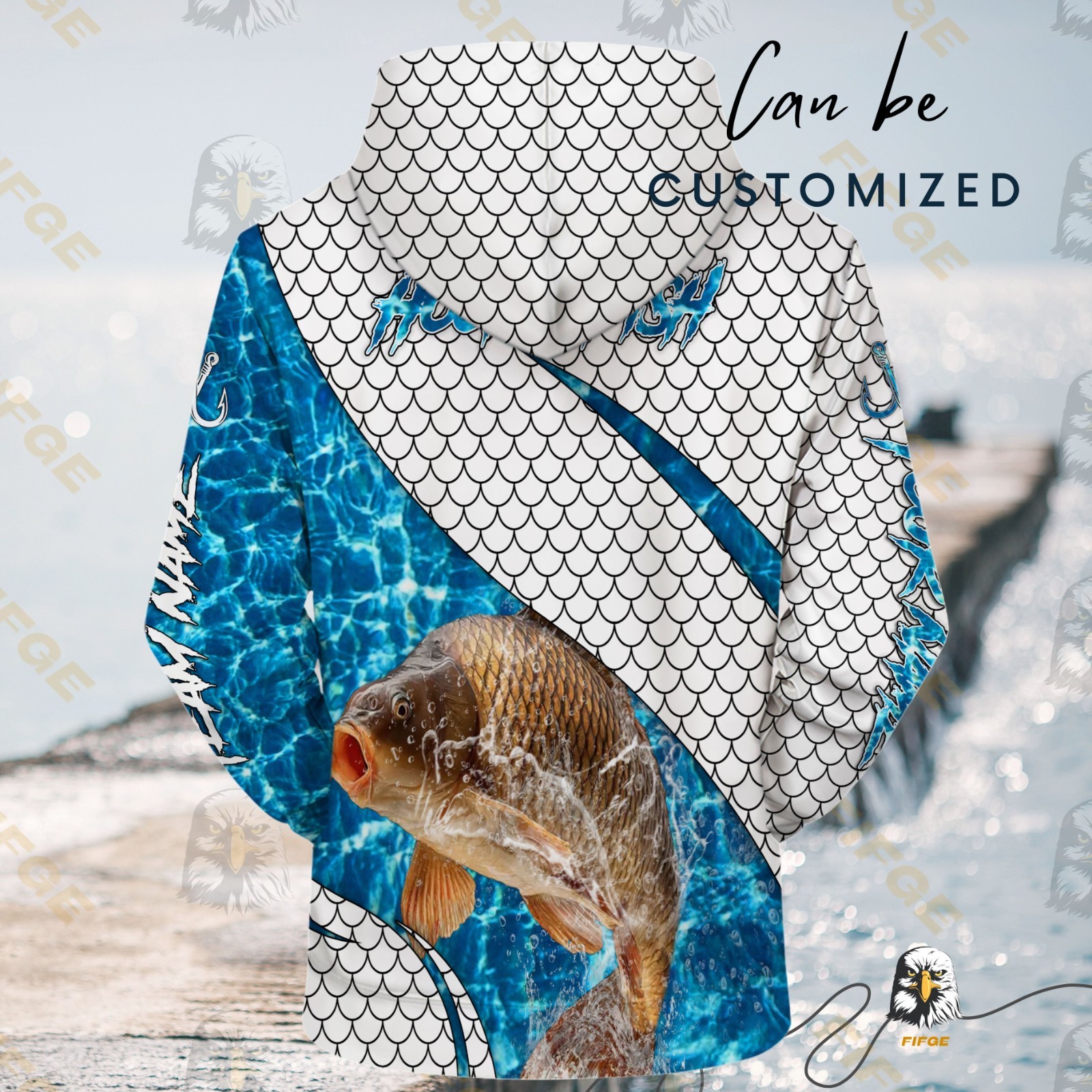Personalized Fishing Carp Fish Scales Graphic Print Hoodie Men Women Gift