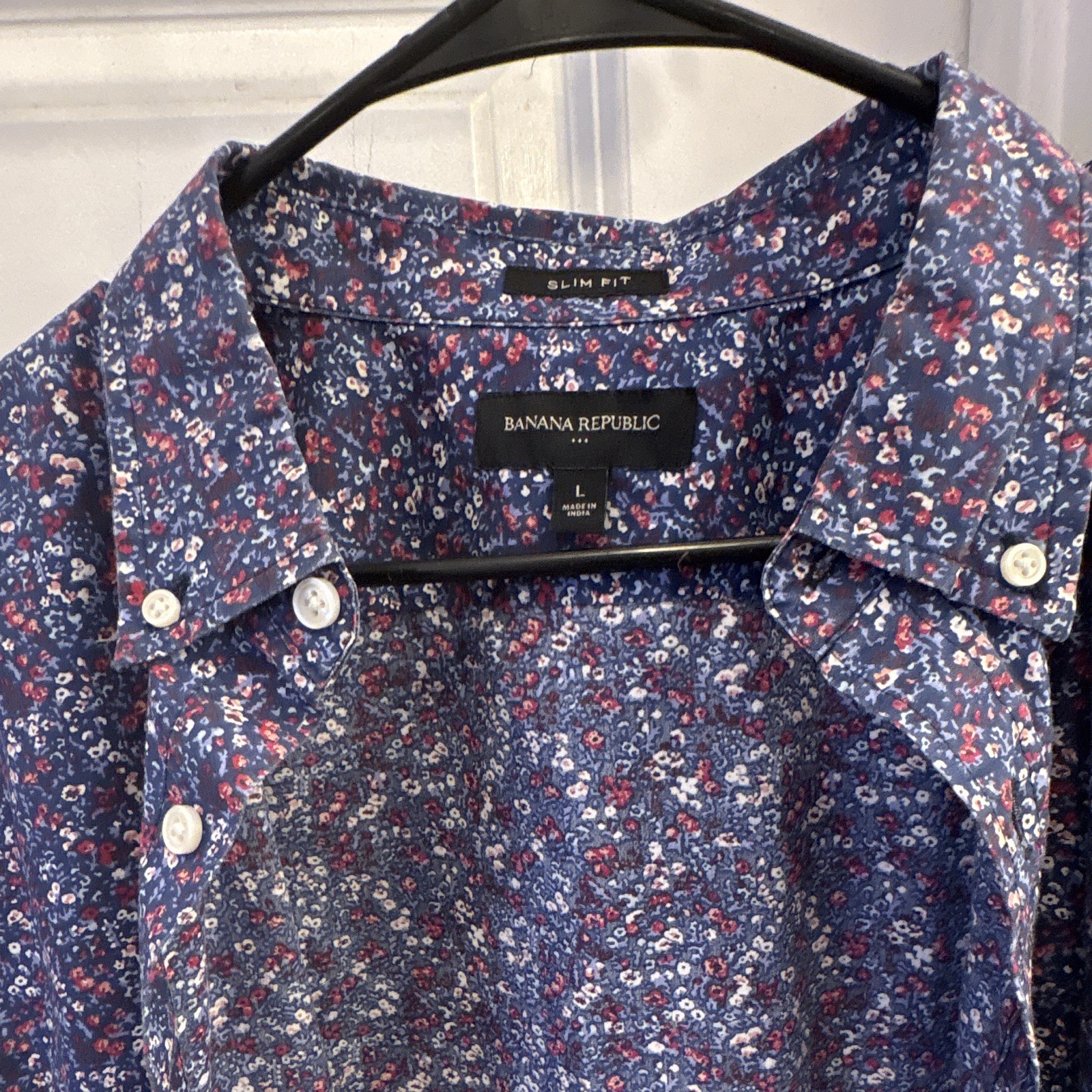 Banana Republic Slim Fit Men’s L Blue Floral Short Sleeve Button-Down Shirt