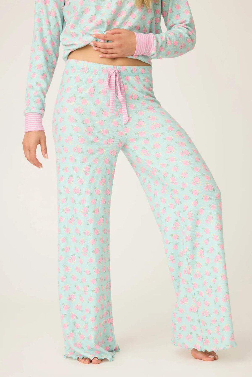 PJ Salvage Light Mint Secret Garden Floral Long Sleeve Pajama Set RUSGLS1/RUSGP1