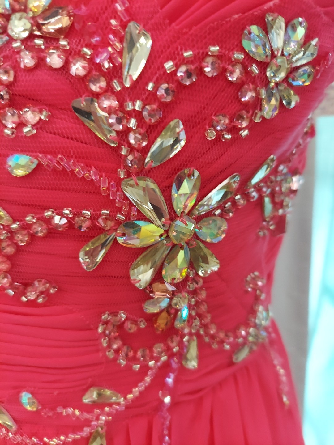 **Intrigue Co. Sz 18 Fushia Pink Gem Accent Prom Dress seetrough Overlay **