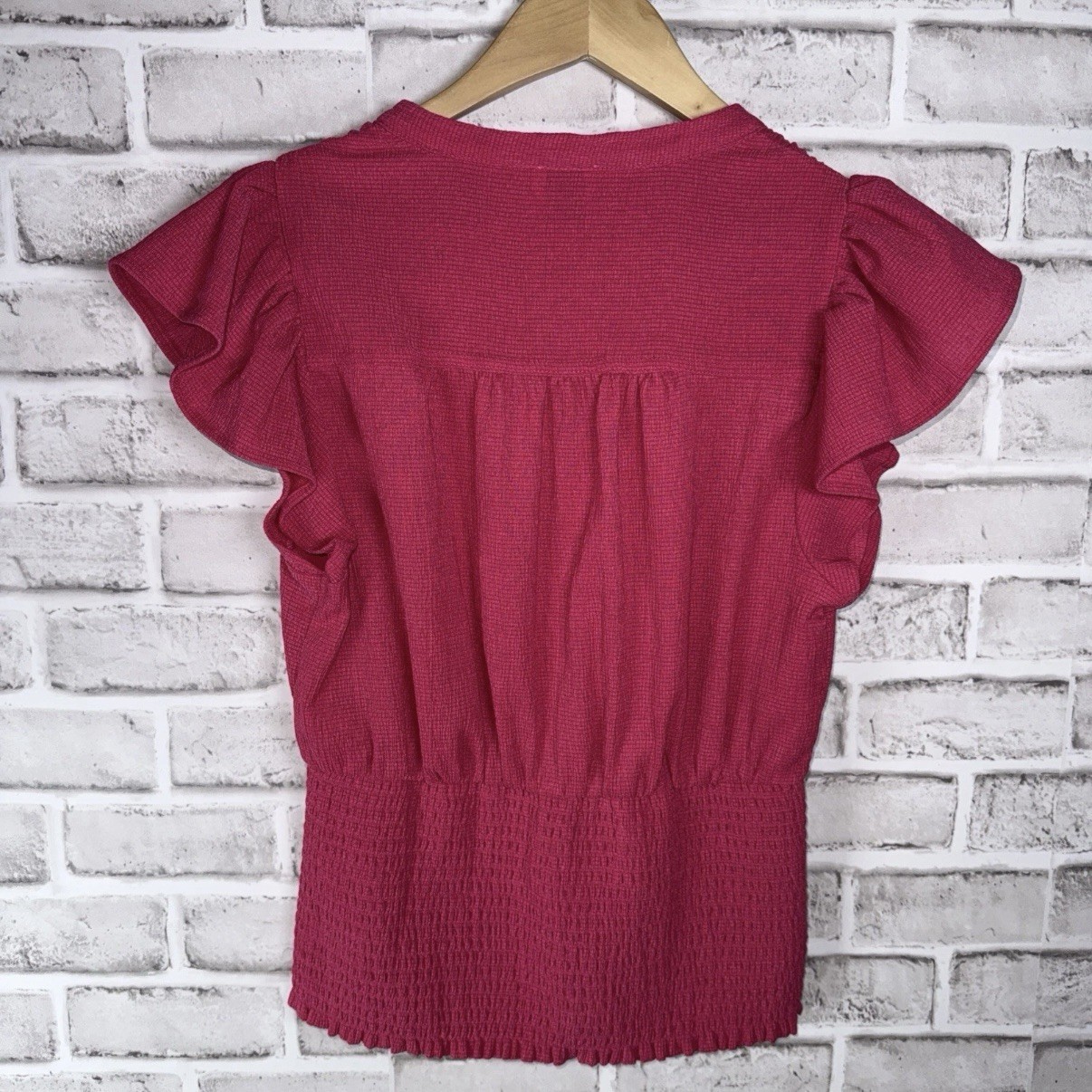Maeve Anthropology Short Sleeve V-Neck Fitted Waist Top Pink Women’s Size Small