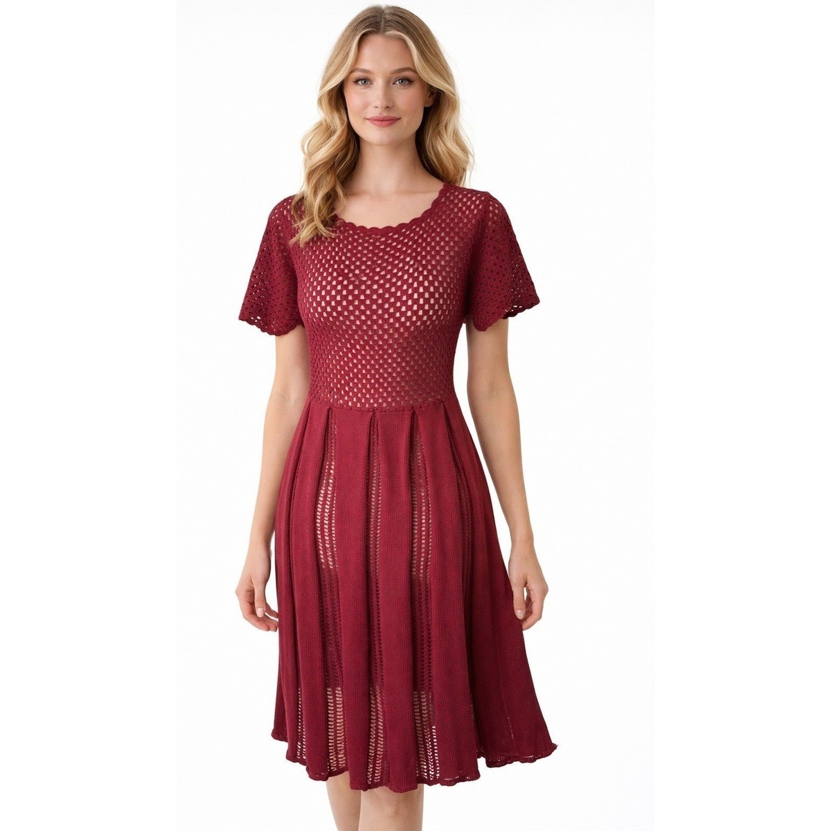 Rodarte Opening Ceremony Dress Women Medium Red Cotton Crochet Knit Sheer Midi