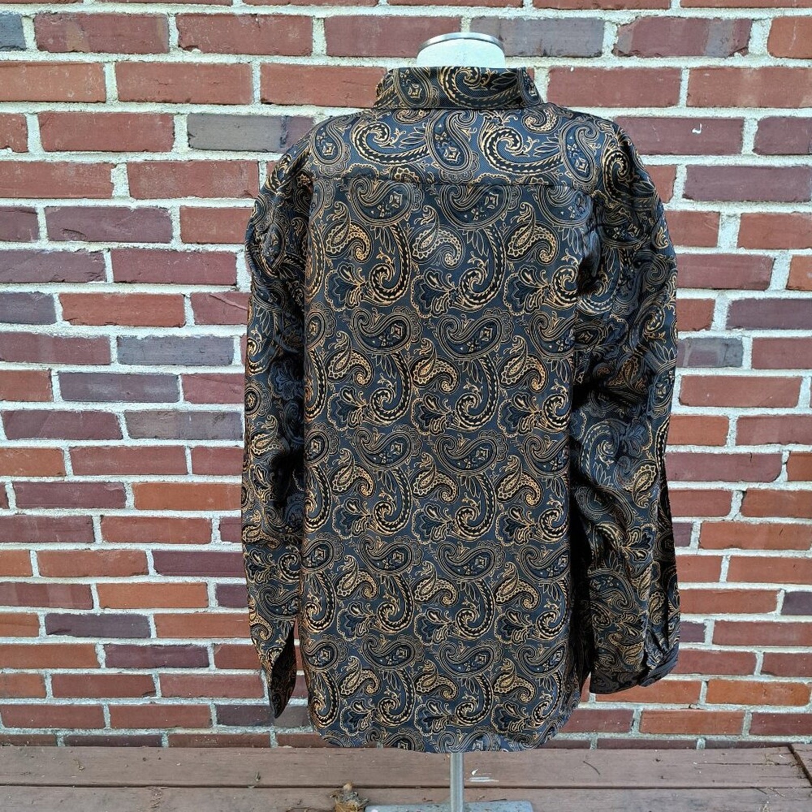 rry Wang Men Metallic Gold Paisley Long Sleeve Shirt Size 4XL NWT