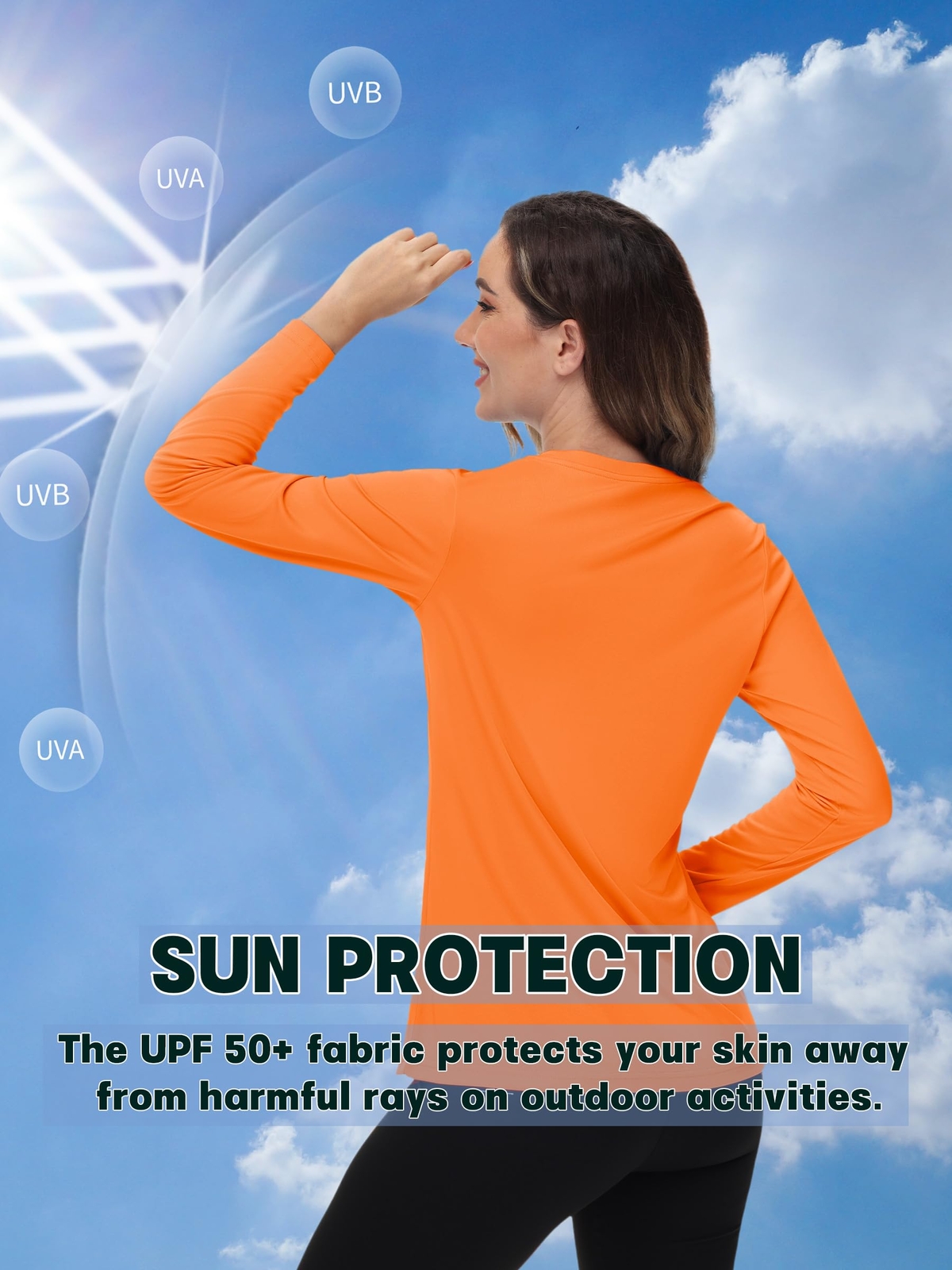 UPF50+ Womens Rash Guard Shirts Long Sleeve Quick Dry V-Neck Hiking Sports Tops