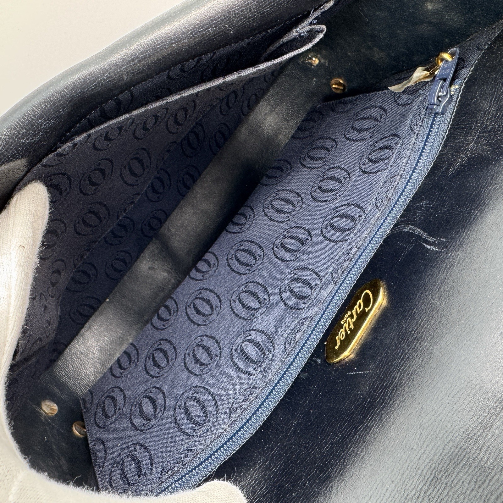 Cartier Sapphire Shoulder Bag Leather Black Gold Authentic