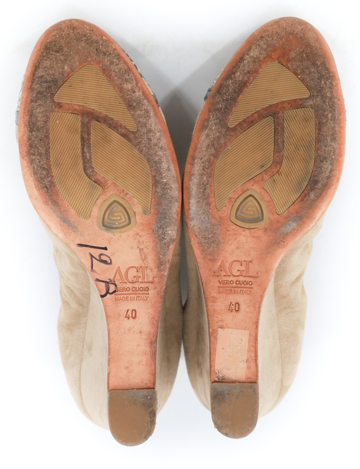 AGL Attilio Giusti Leombruni Snakeskin Cap Toe Wedge Pumps Beige Size 40 / 9.5
