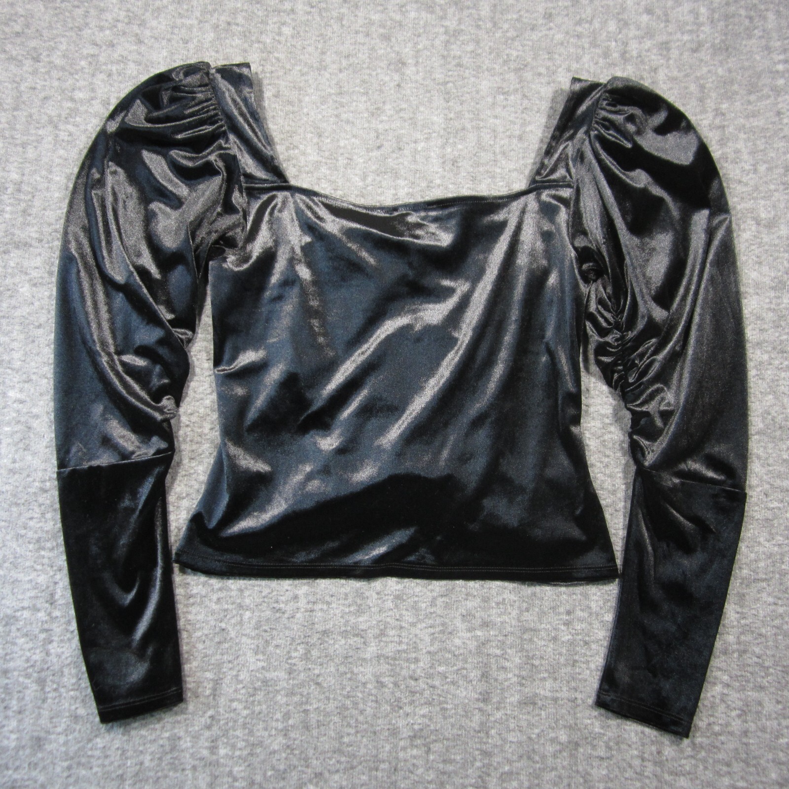 Express Puff Sleeve Velvet Top M Black Ruched Whimsigoth Dark Romantic Feminine
