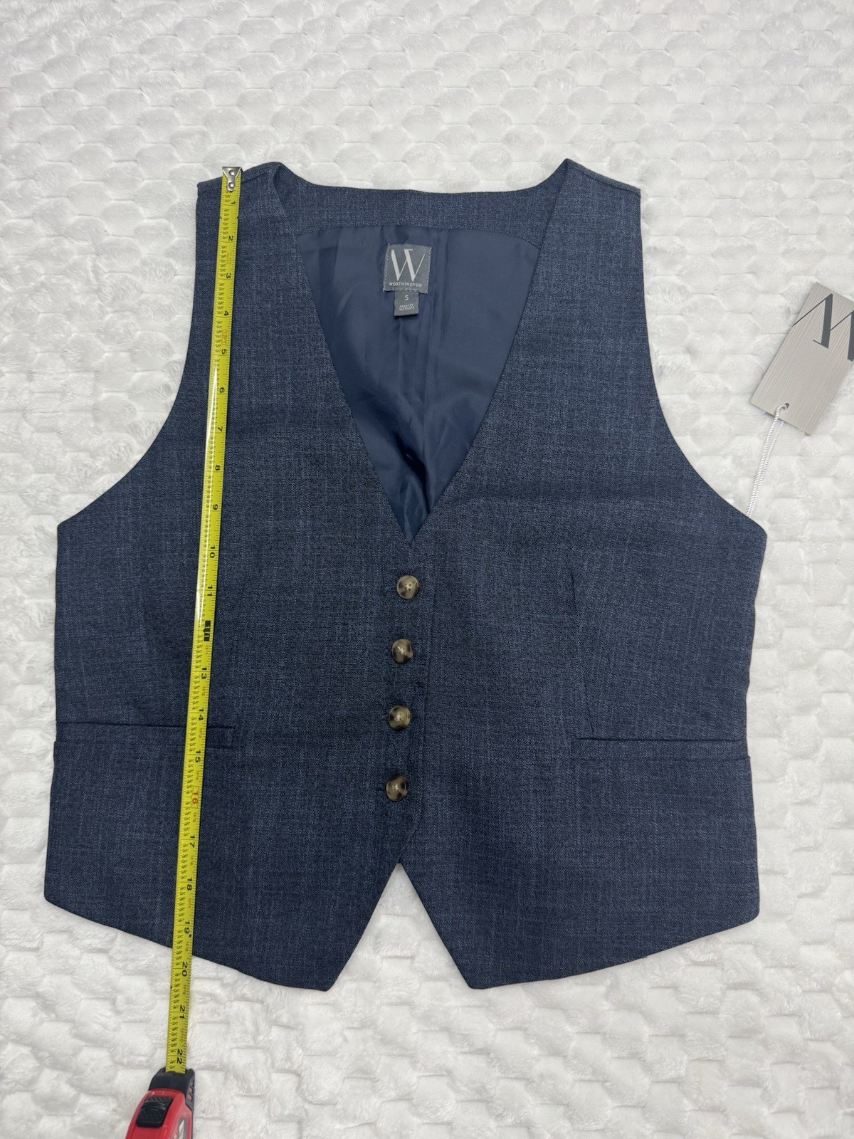 Women’s Blue Solid Formal Vest Waistcoat, Size S, 5-Button Back Adjuster