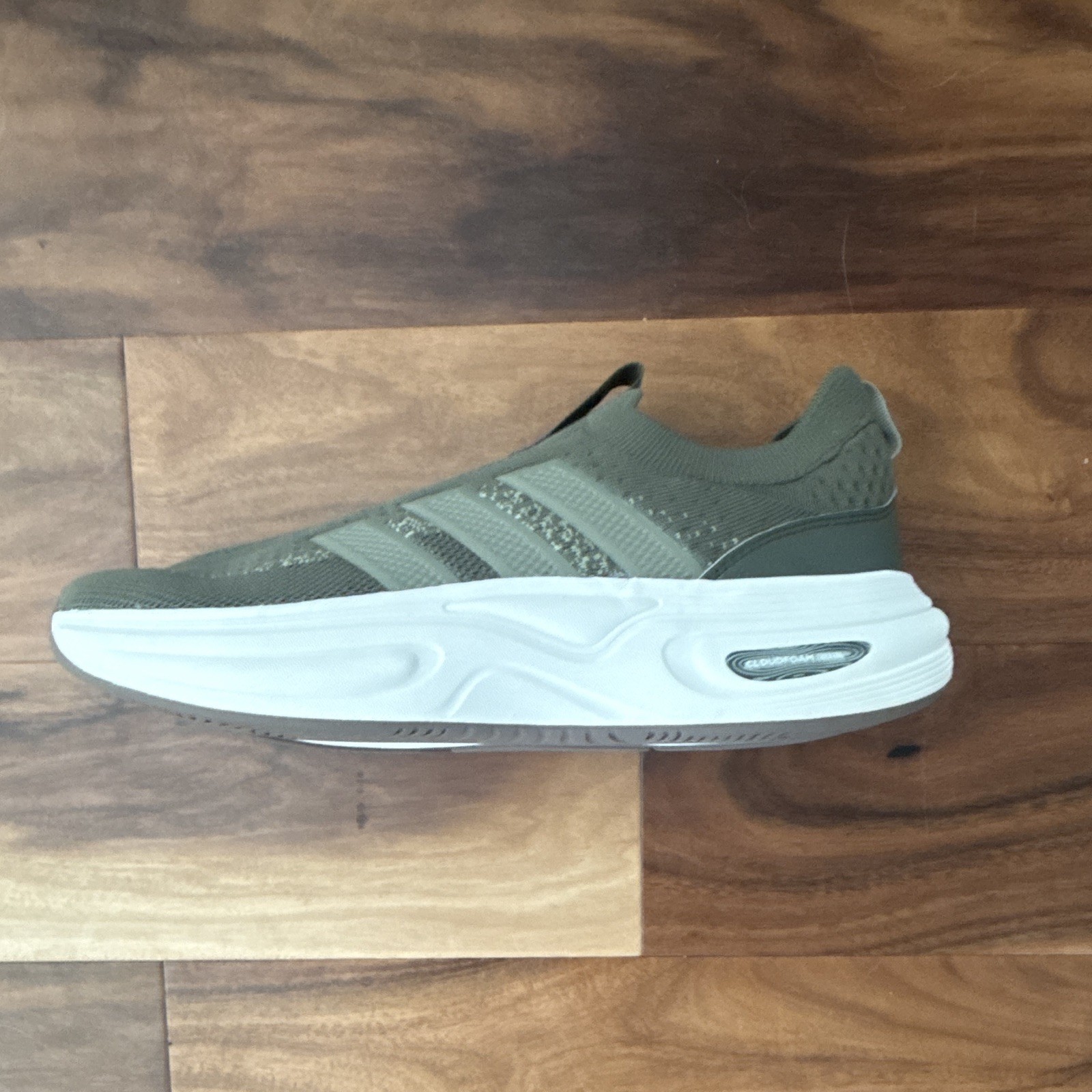 adidas Cloudfoam Cushion Sock Slip-On Sneaker Green Wide Low Top Arch Support