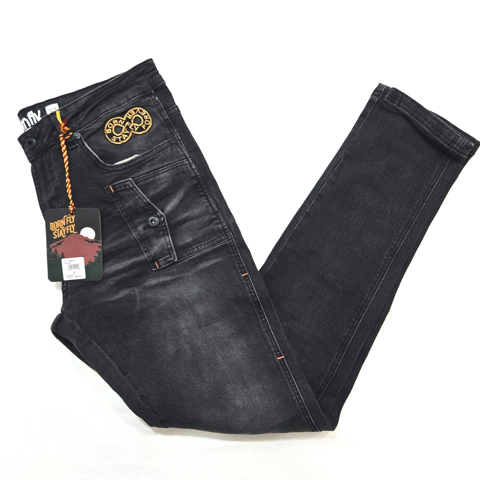 Born Fly Men’s Jeans Black Design Distressed Skinny Fit Patches Denim 32 to 50