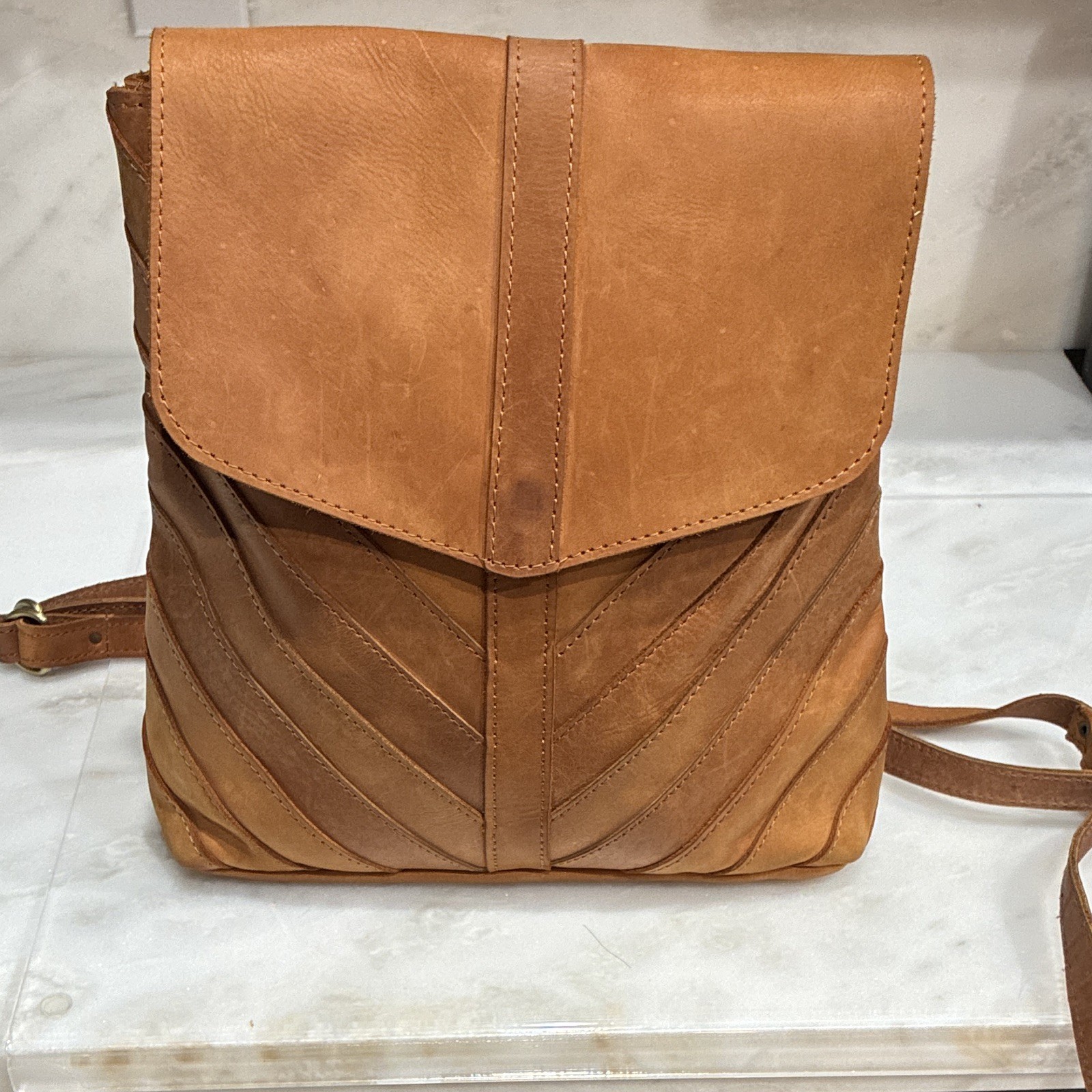Raven and Lily Leather Backpack Chevron Style Bag Large
