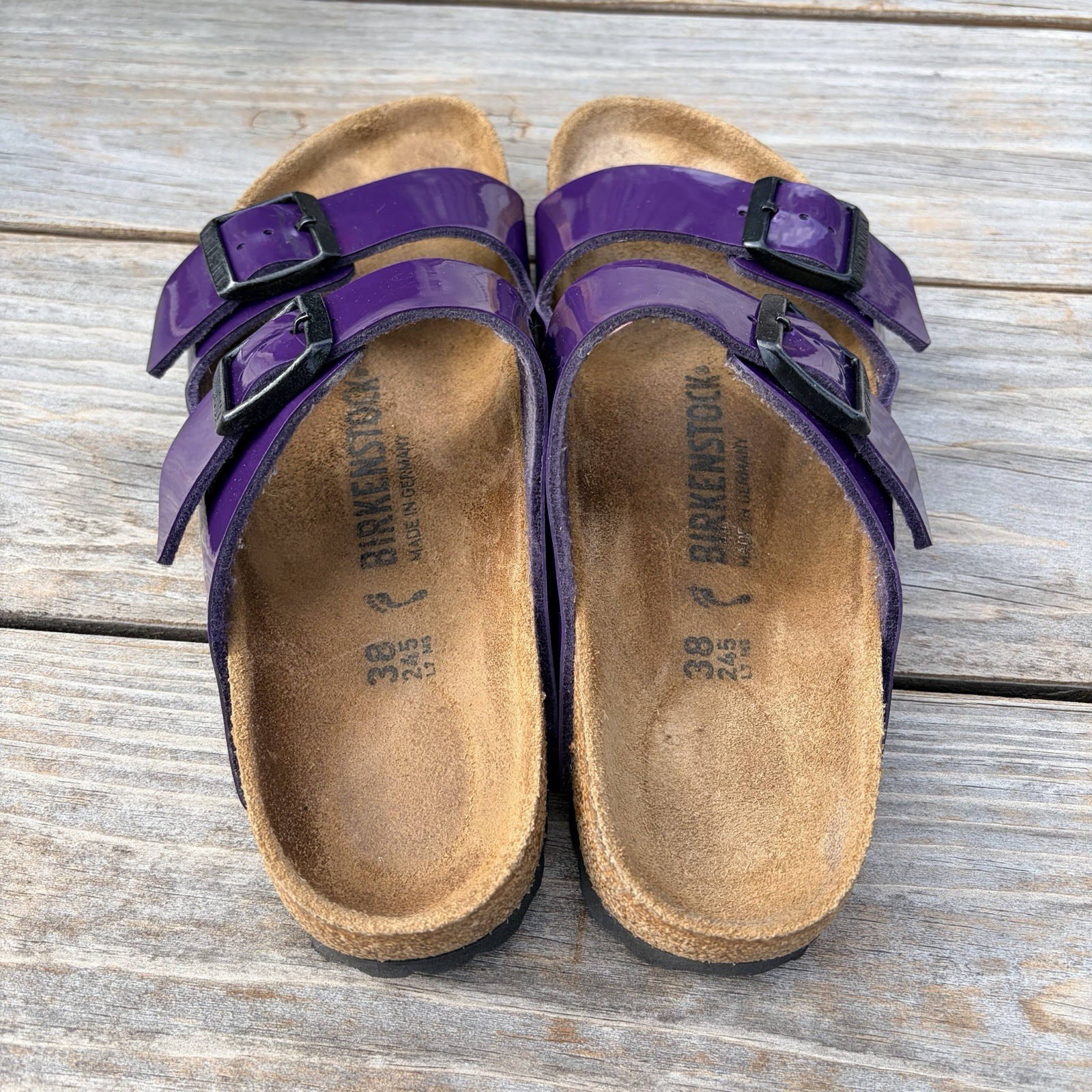 Birkenstock Arizona Patent Birko-Flor Sandals in Plum Size 38 7.5 US