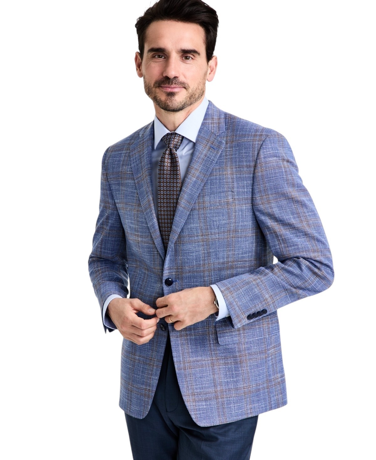 Michael Kors Mens Classic fit Sport Coat Blazer 44 R Light Blue Beige Plaid