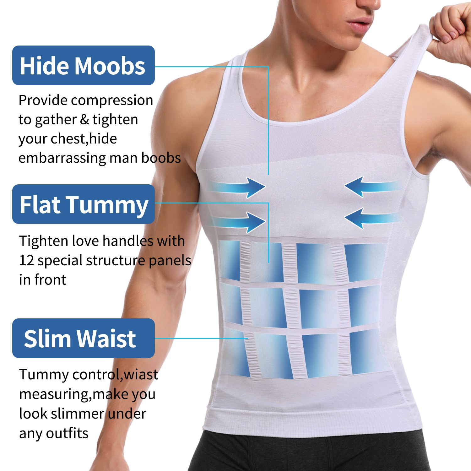 US Men Slimming Body Shaper Belly Chest Compression Vest Girdle Tank Top T-Shirt