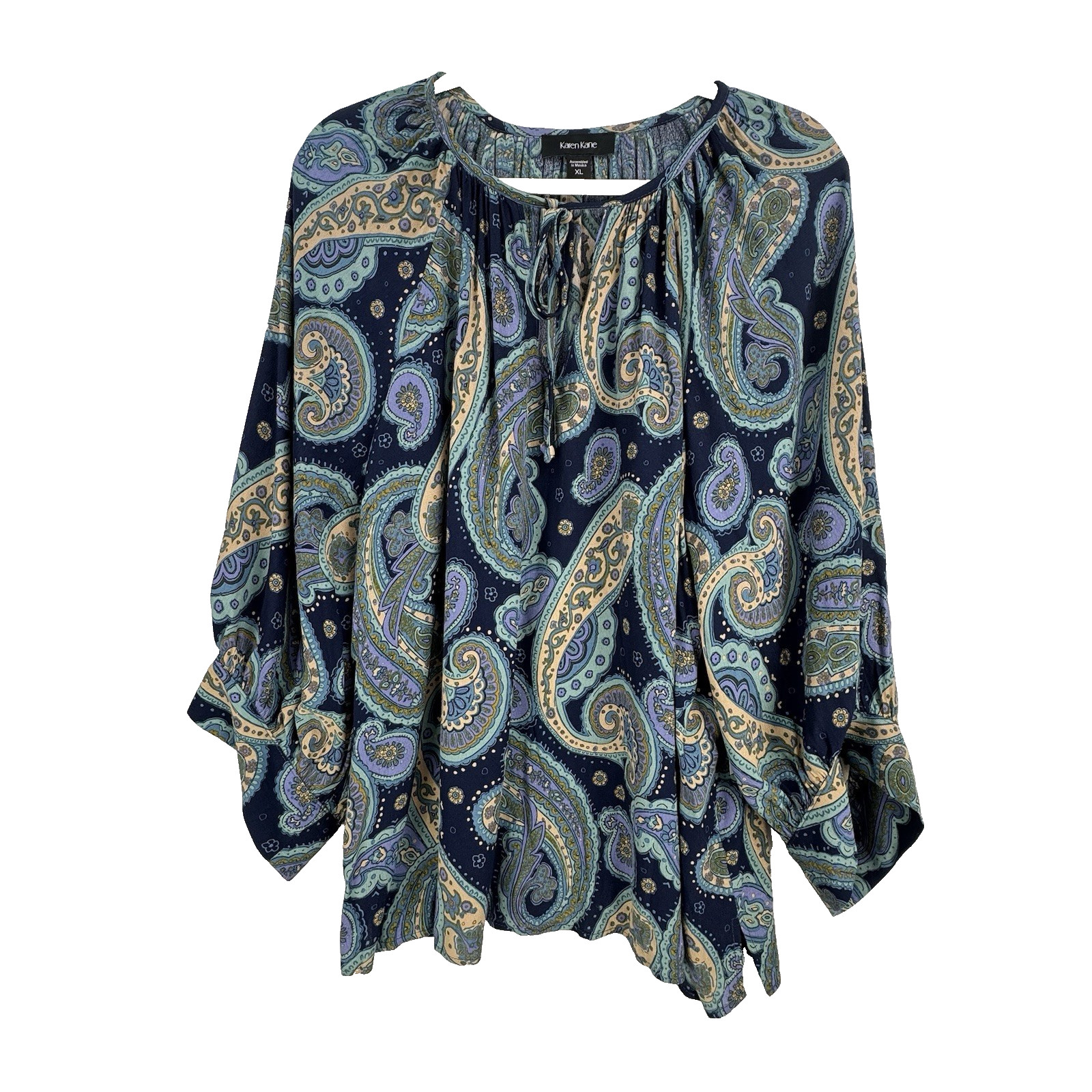 Karen Kane Womens Peasant Blouse Size XL Multicolor Paisley Print NWT