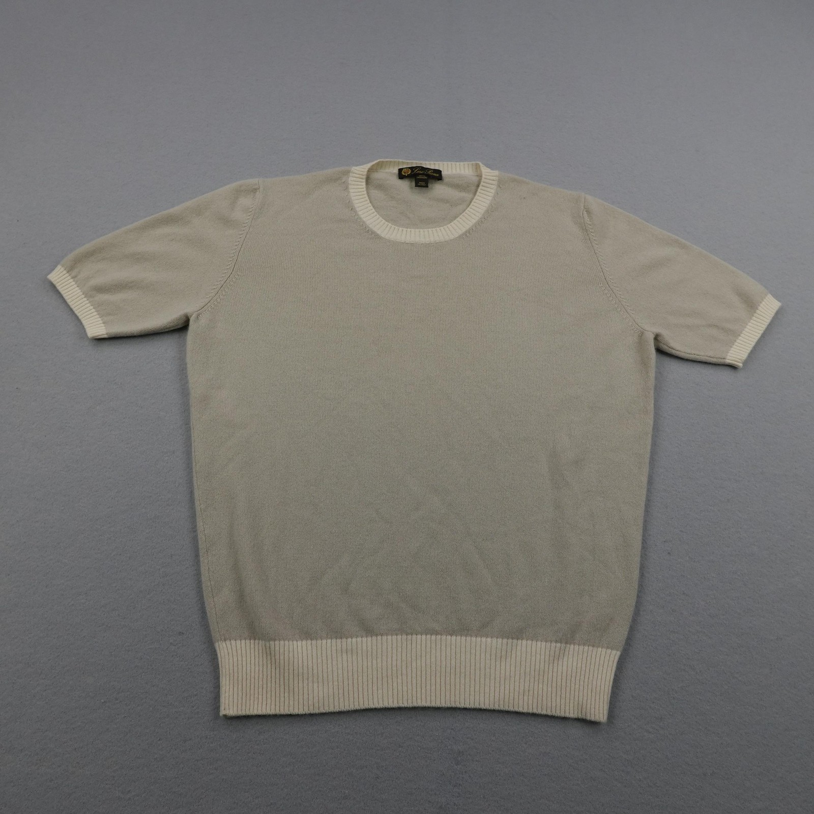 Loro Piana Sweater Mens Large Beige Cashmere Short Sleeve Pullover Knit Shirt