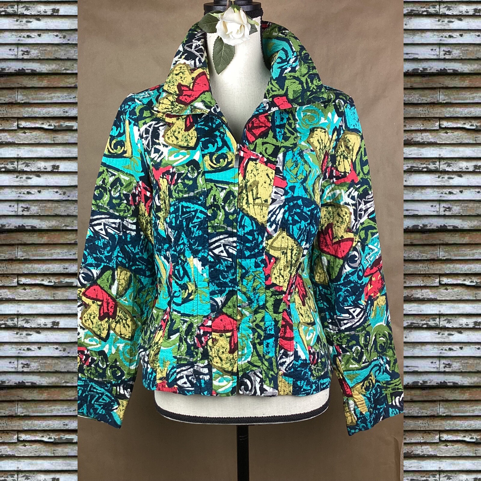 REQUIREMENTS Cotton Blend Blazer Jacket Vibrant Abstract Lined Women’s Size M