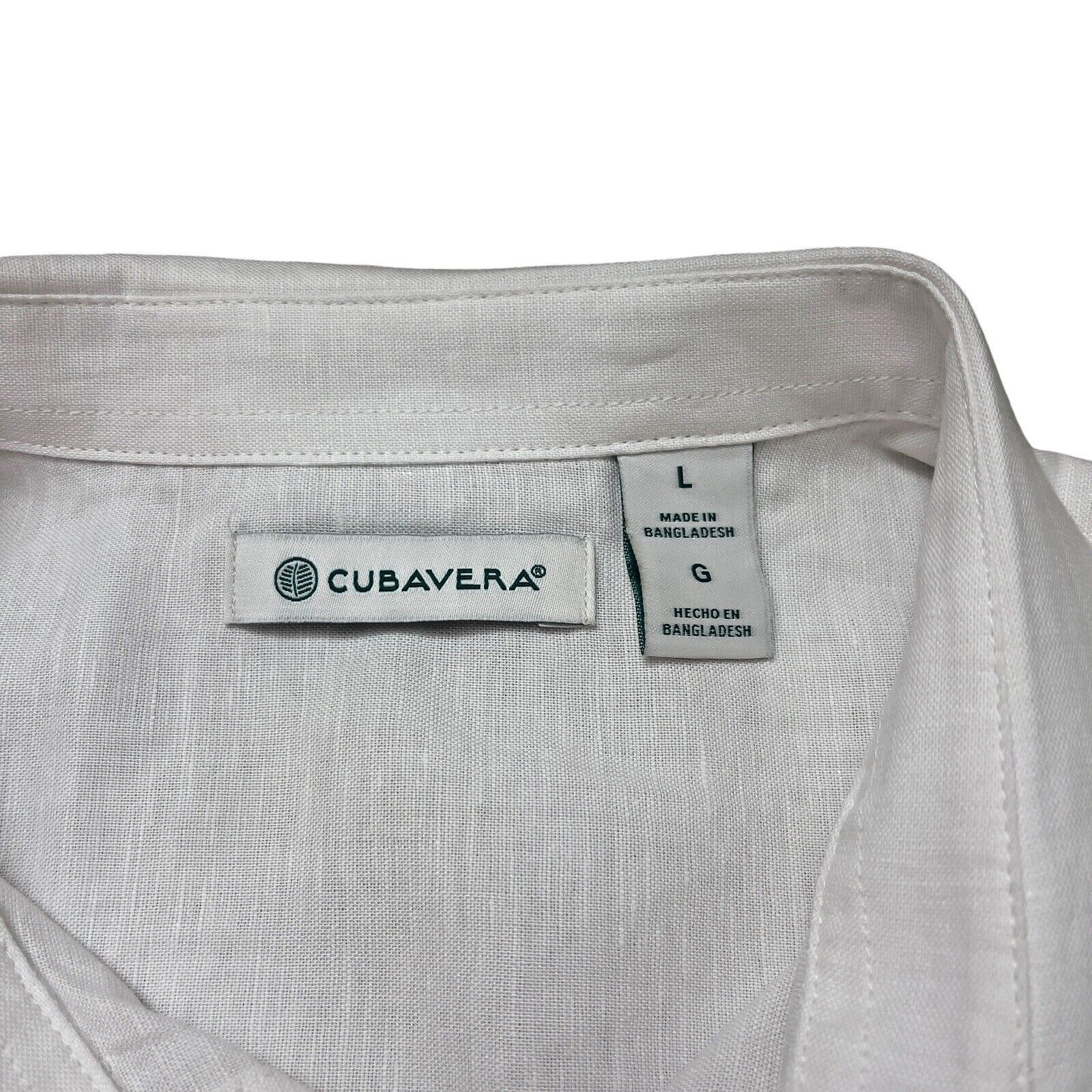 Cubavera Mens Large Brilliant White 64% Linen 36% Cotton Tropical Palms