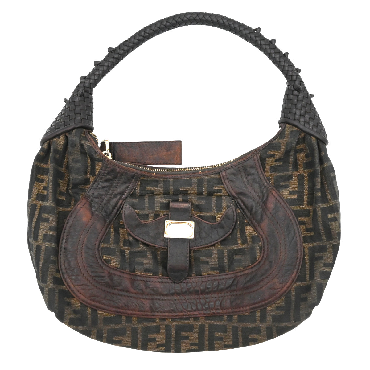 FENDI Tobacco Zucca Canvas Spy Hobo Bag