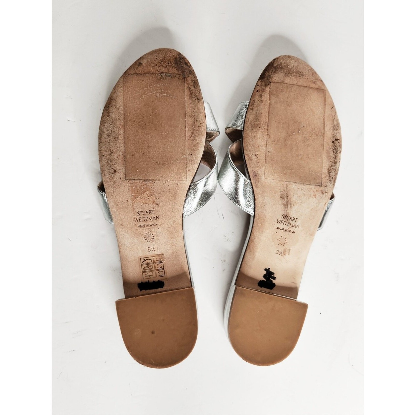 Stuart Weitzman Lunaria PYB Metallic Silver Nappa Leather Sandals Women Size 8.5