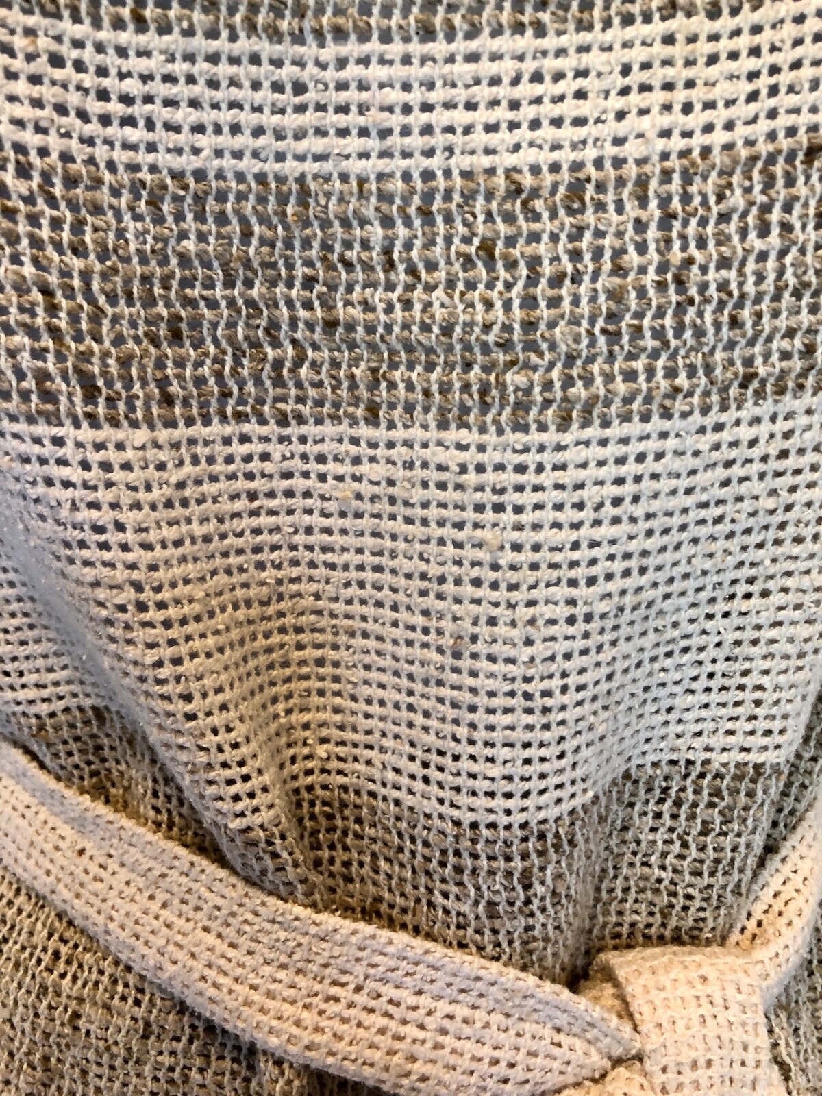 A.C. SPORT LADIES SMALL CAP SLV BROWN BEIGE BURLAP WOVEN MESH TOP W/ TIE SZ S