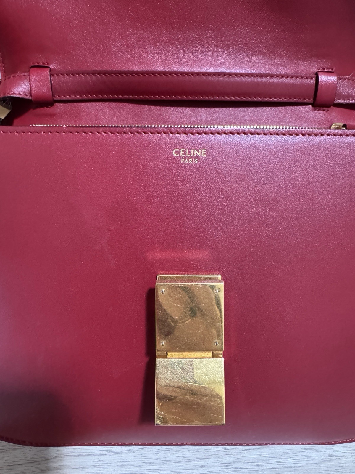 CELINE Red Leather Box Bag
