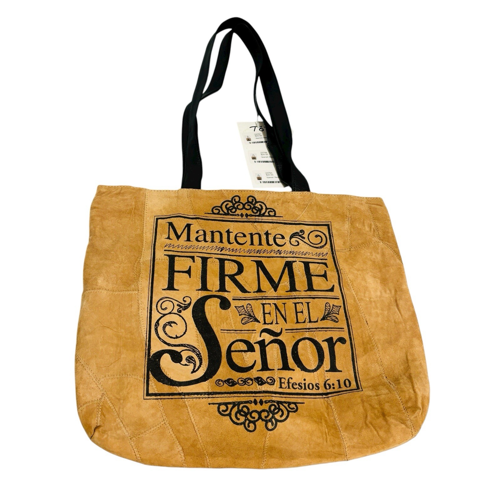 Genuine Butter Soft Suede Leather Bible Tote Bag Brown “Steadfast In The Lord”