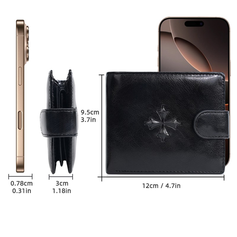 Men’s Leather Thin Business Card Case Wallet Folding Billfold Wallet Hasp Snap