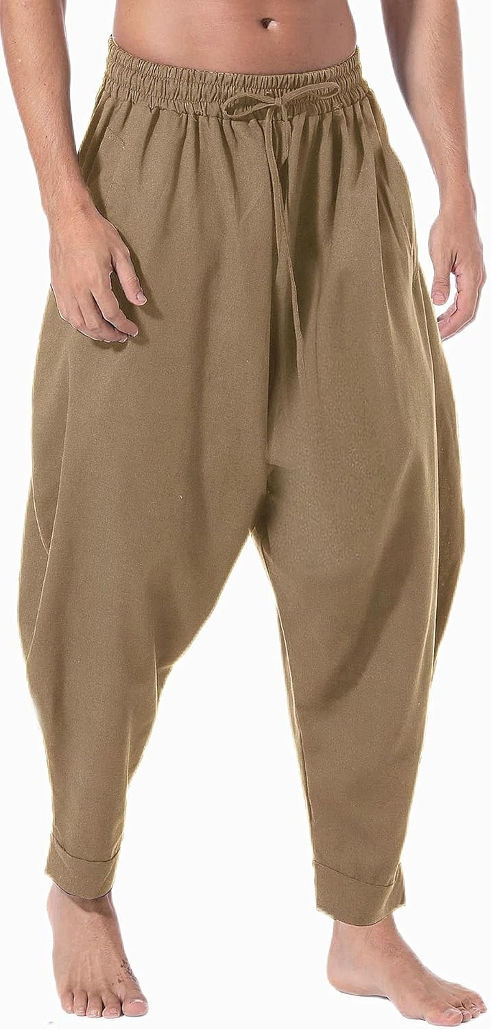 Men’s Harem Pants Baggy Casual Elastic Waist Drawstring Boho Hippie Lounge