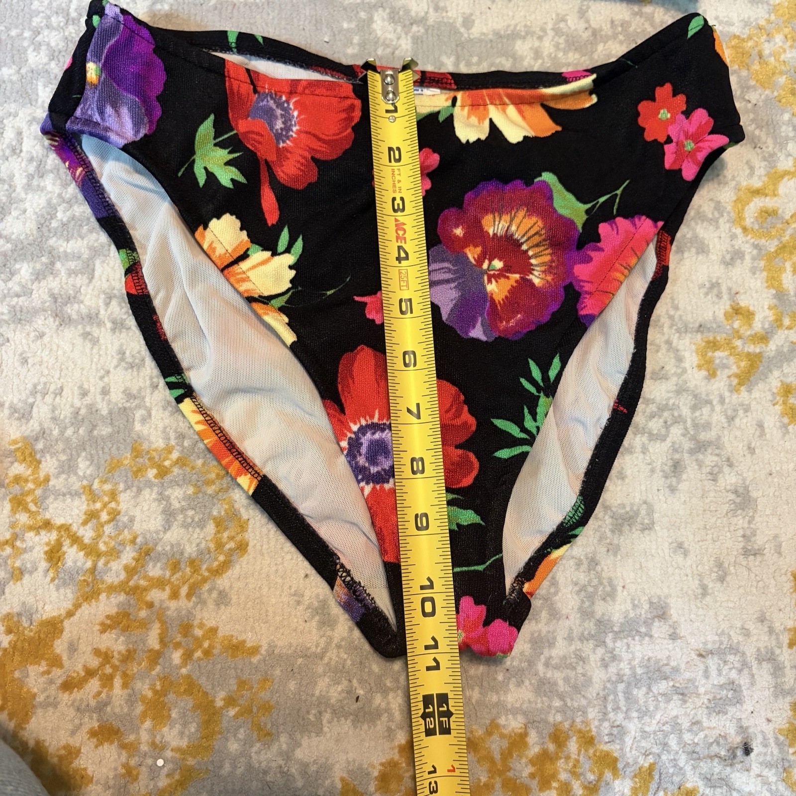 Vintage 1990s Black Neon Floral Bikini High Cut S/M