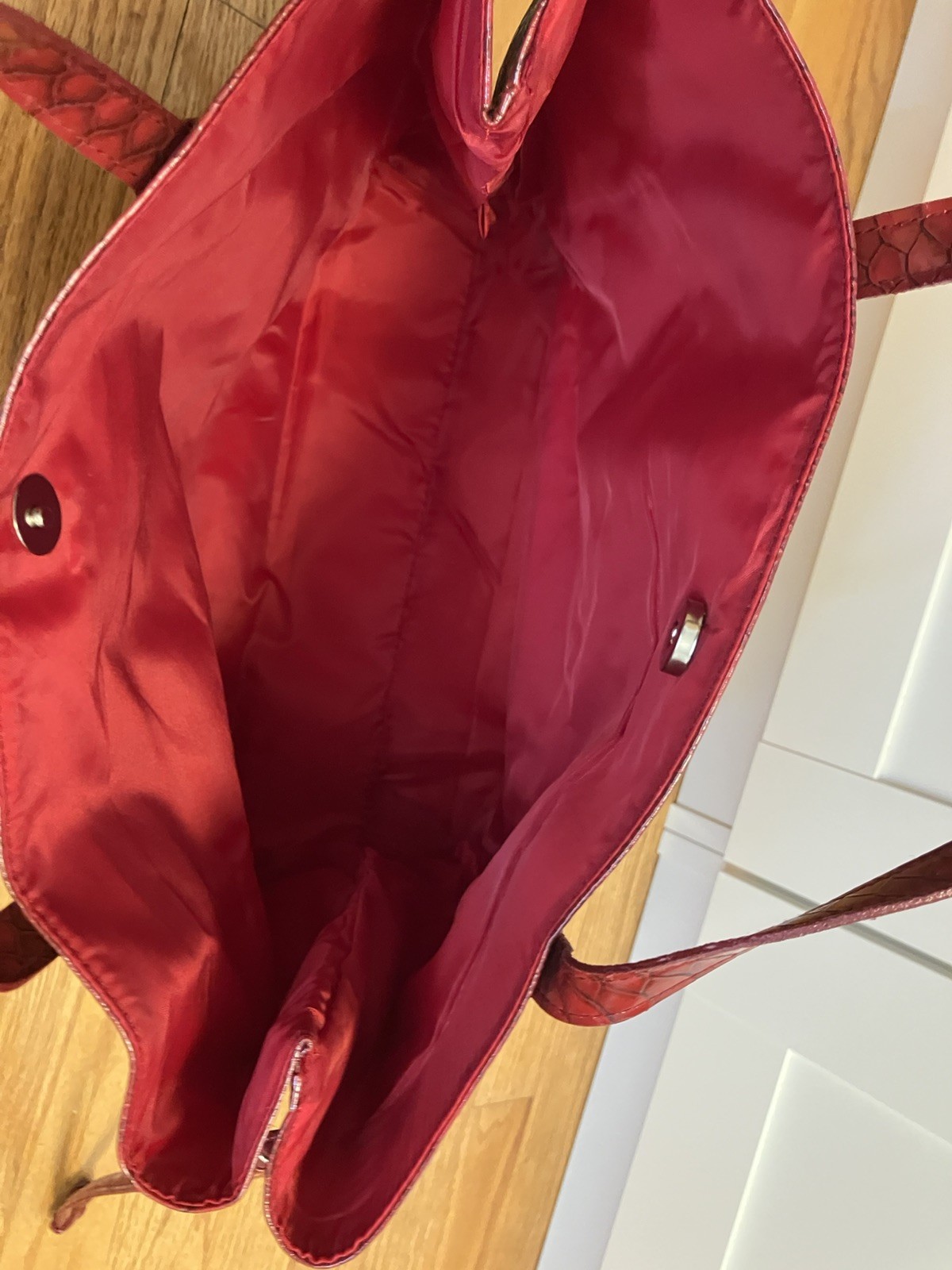 Red Shiseido Large Shoulder Bag Tote Croc embossed print