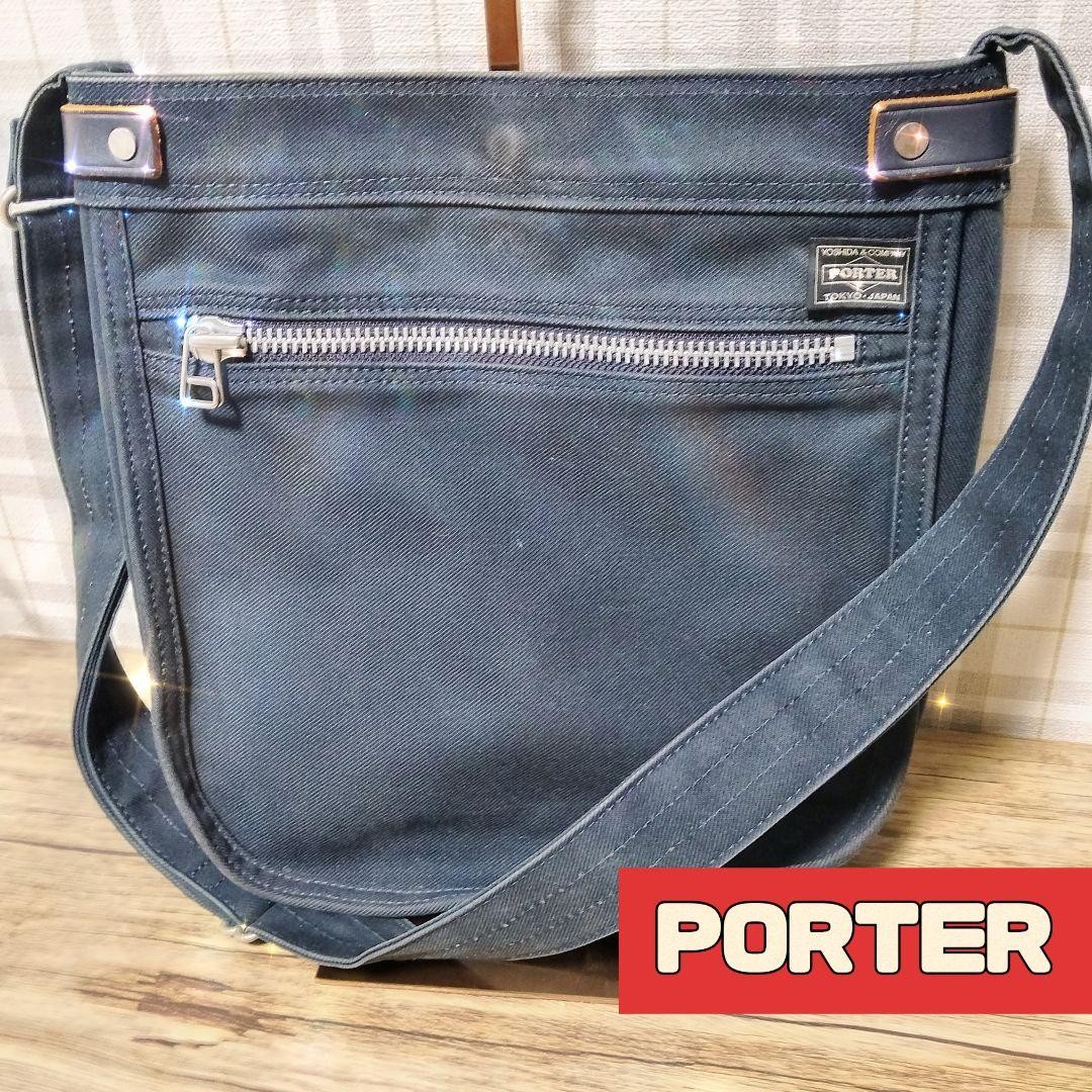 Porter Girl Naked Book Leather Shoulder Bag Navy Used 29x30cm