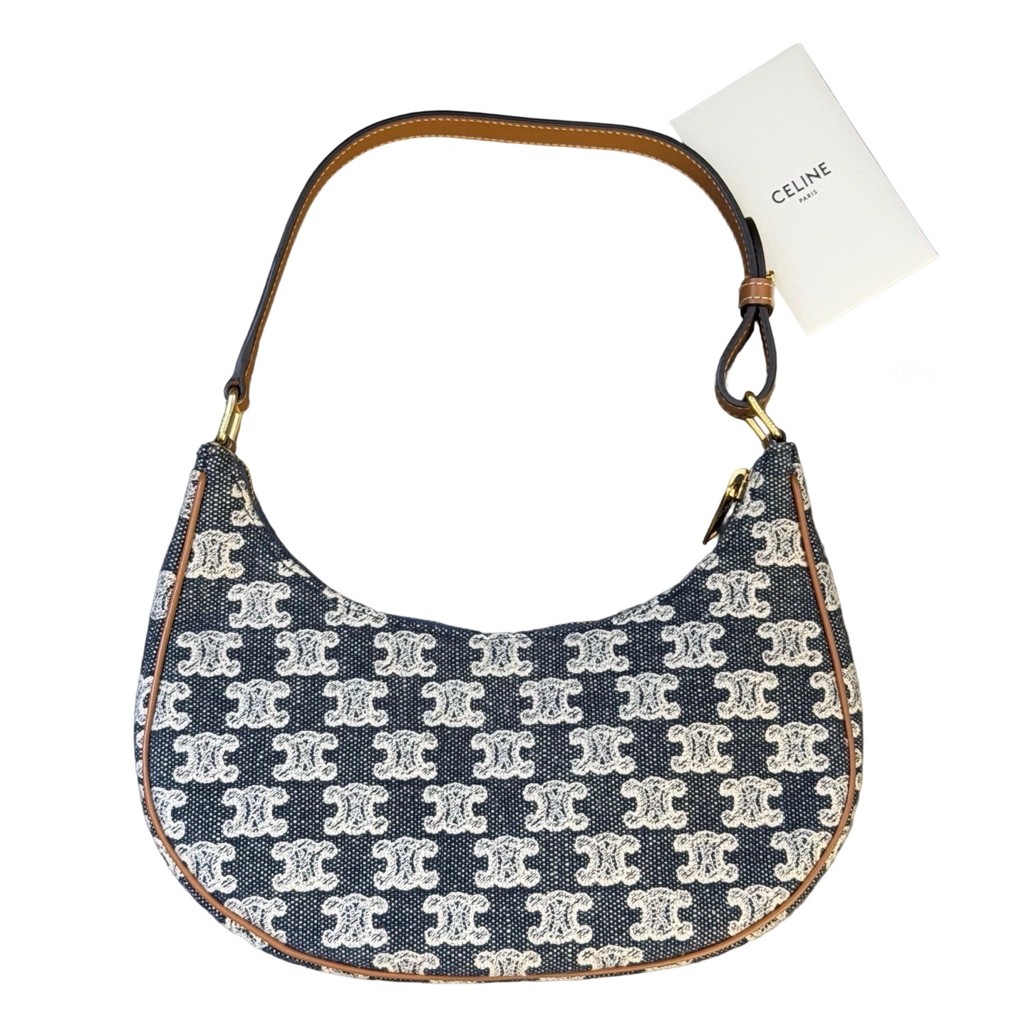 Celine Ava Denim Triomphe Embroidered Blue Shoulder Bag