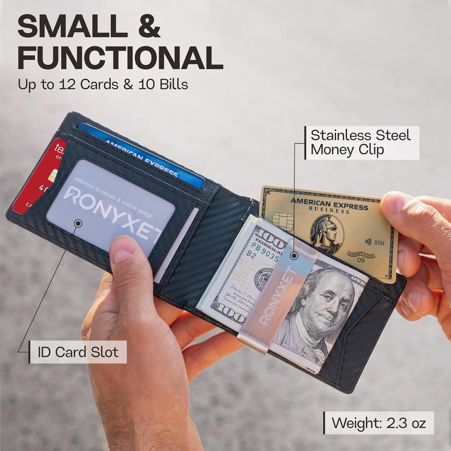 Slim Wallet for Men with Money Clip RFID Blocking Mens Minimalist Credit Card