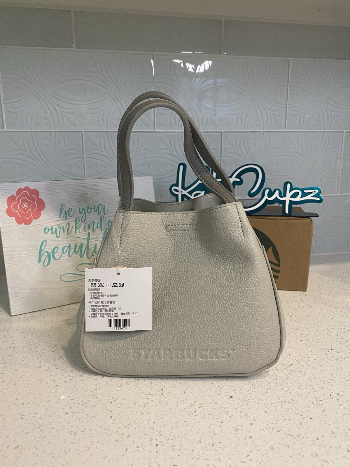 Starbucks Gray Top Handle Bag w/Bunny Charm & Detachable Strap, ‘21 China Autumn